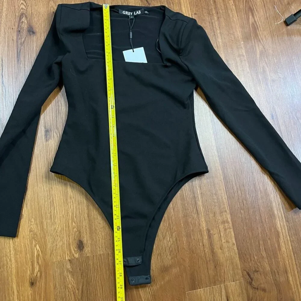 Grey Lab Square Neck Shoulder Pad Bodysuit Size M | MSRP $80 | Color: Black - Picture 3 of 8